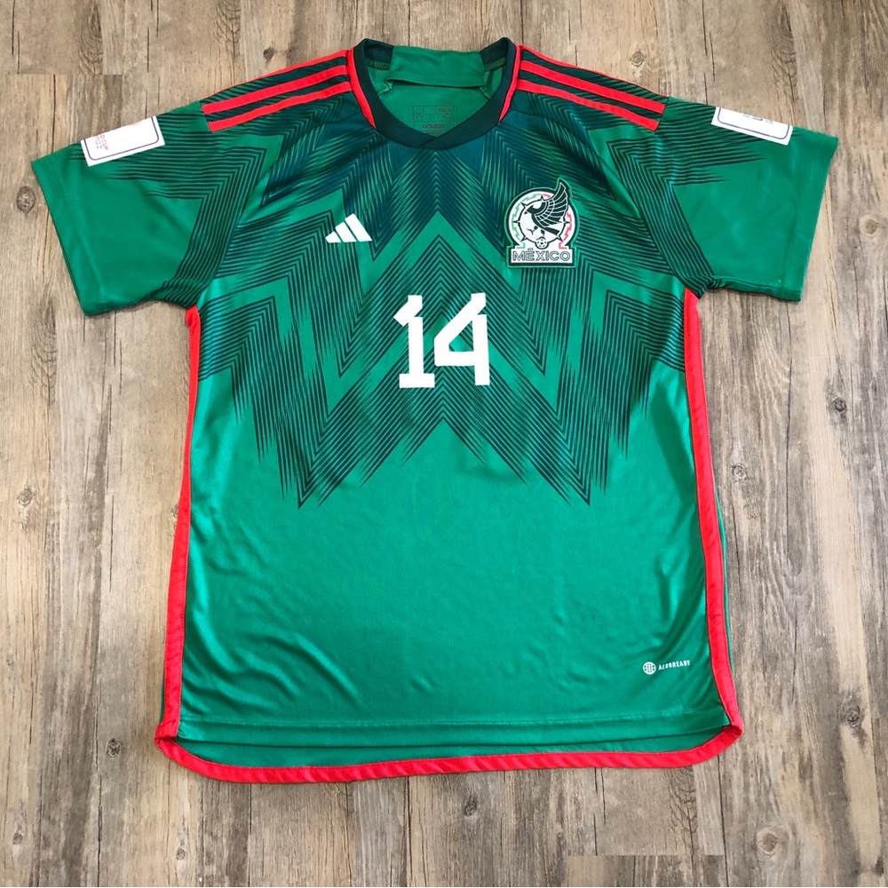 Adidas Mexico Chicharito #14 2022 FIFA World Cup Jersey Green Men's L Slim